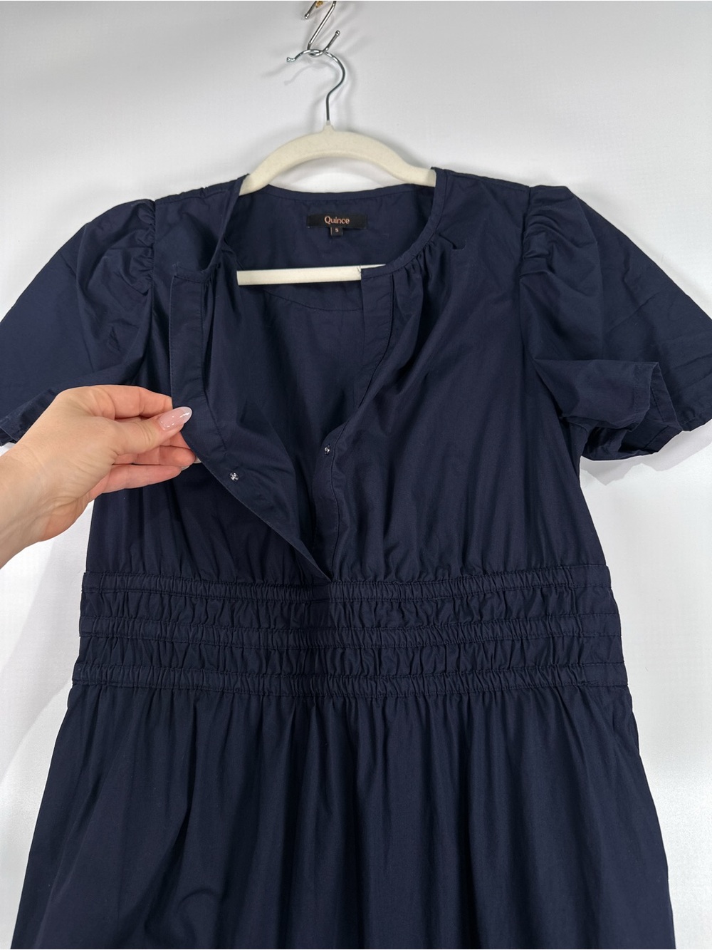 Quince Organic Cotton Poplin Tiered Maxi Dress Navy S - Picture 9 of 13